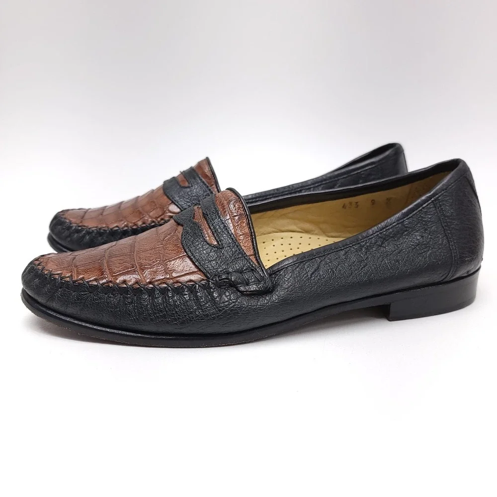 Zelli‎ Mens Crocodile Ostrich Penny Loafer Slip on Shoes Size 9